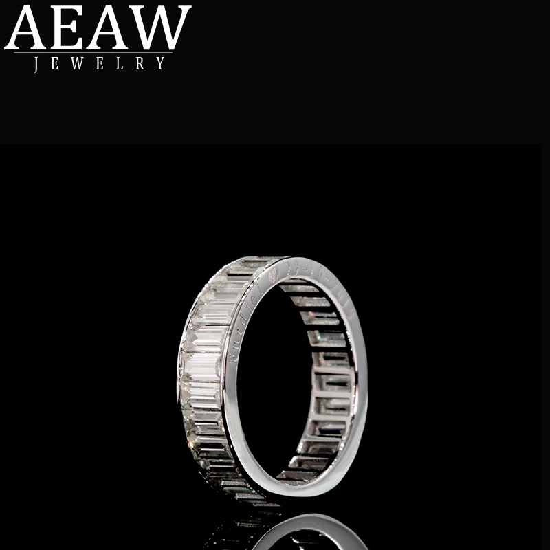 AEAW одноцветное белое золото 18 К Изумрудный багет 2*4 мм широкое Помолвочное кольцо