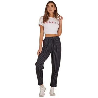 Goedkoop 2020 New European And American Twill High Waist Elastic Splicing And Versatile Harlem Pants Women's Pants
