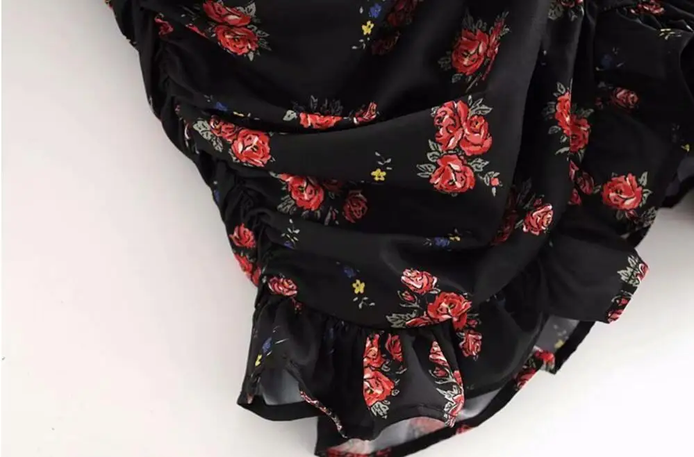 2019 сексуальное черное красное летнее платье с цветочным принтом оборками и