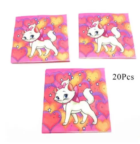 Napkin 20pcs Зонт кошка Мэри одноразовая посуда мультфильм розовый Кот аристократы тема вечерние день рождения, детский душ чашки пластины украшения - Цвет: Napkin 20pcs