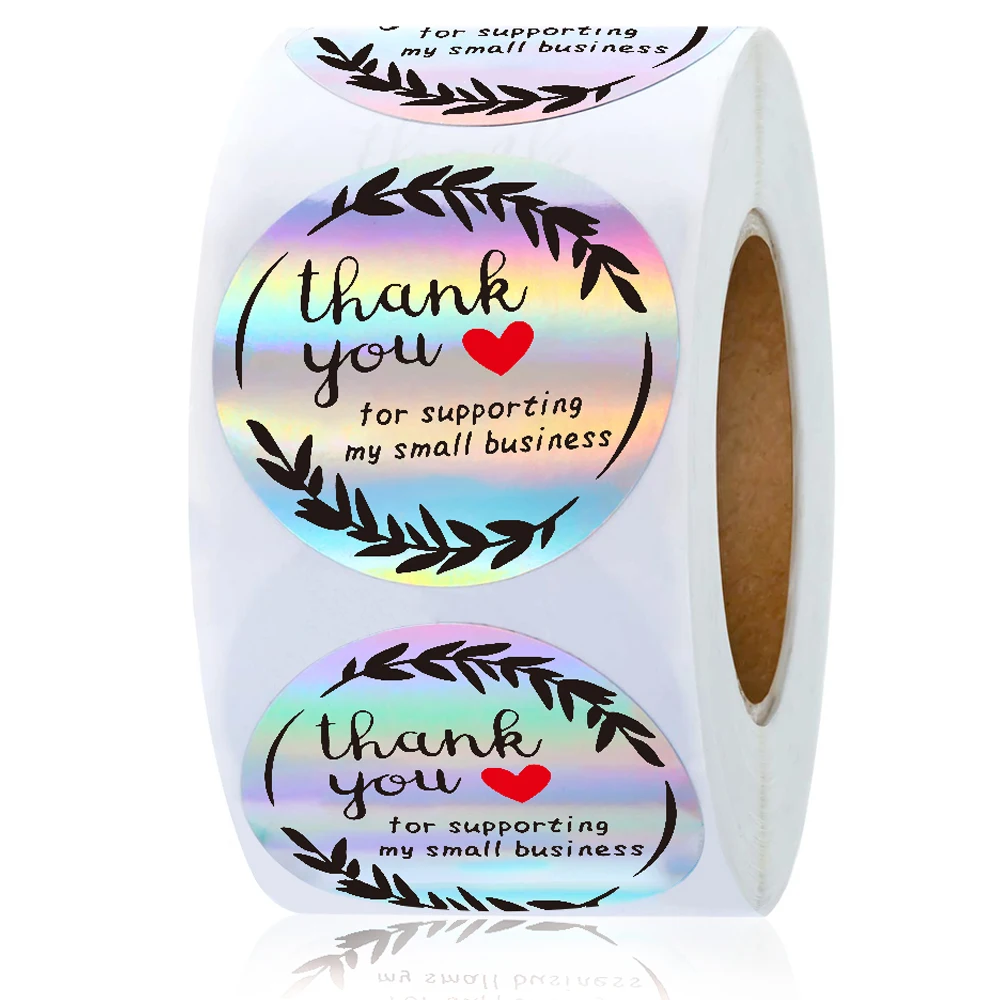 

Thank You Stickers Business Sealing Labels Stickers Round Adhesive Rainbow Holo Stickers for Boutiques Shop Wrapping Supplies