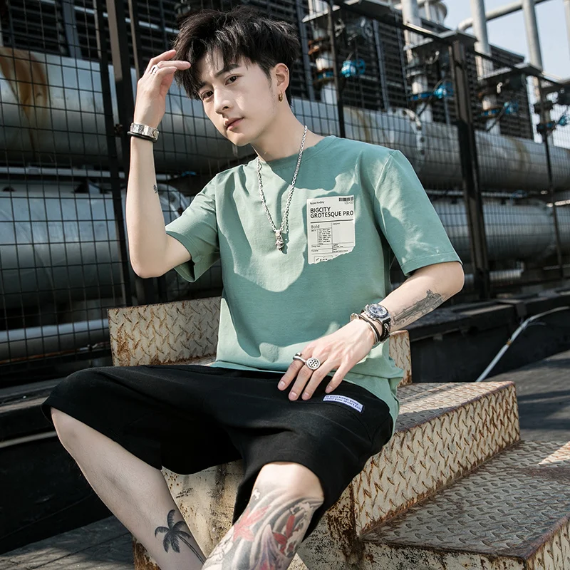 

Summer Men Set Fashion 2 PCS Sweat Suit Striped Short Sleeve T-shirt Shorts Sets Male Sportswear Tracksuit Summer Sportsuit 2020