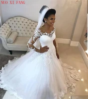 african ball gown white wedding dress long sleeves robe de mariee wedding gowns lace up back lace appliques vestido de noiva