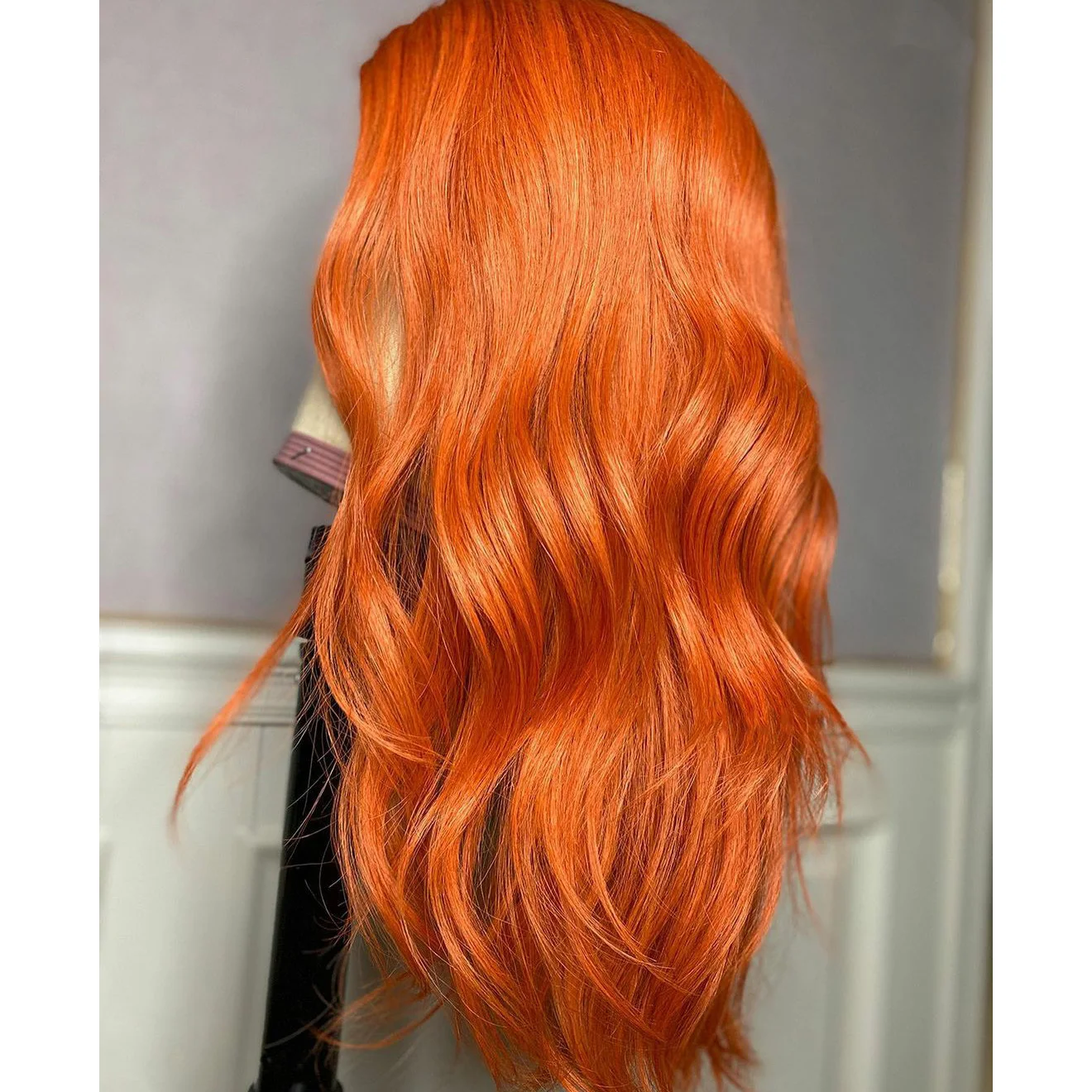 

Ginger Orange Body Wave Lace Part Synthetic Wigs for Black Women Orange Colored Wave Lace Wig Heat Resistant Preplucked
