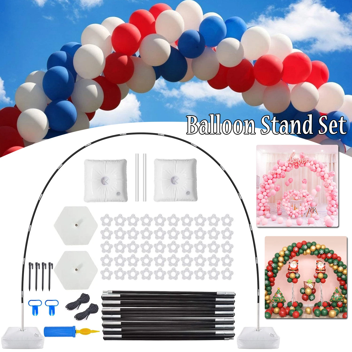 

Balloon Arch Holder Kit Adjustable Water Bag Hexagonal Base Steel Pipe Reusable Birthday Party Wedding Decor Balloon Bracket