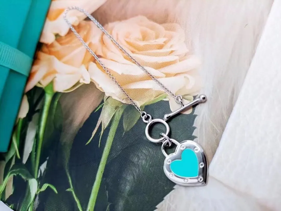 

Ms blue enamel heart-shaped pendant necklace, 925 silver 1:1 holiday gift jewelry, birthday gifts, holiday gifts