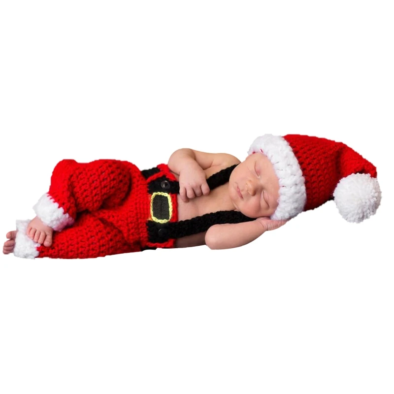 

Christmas Baby Photography Props Kawaii Knitted Clothes Red & White Hat Pants