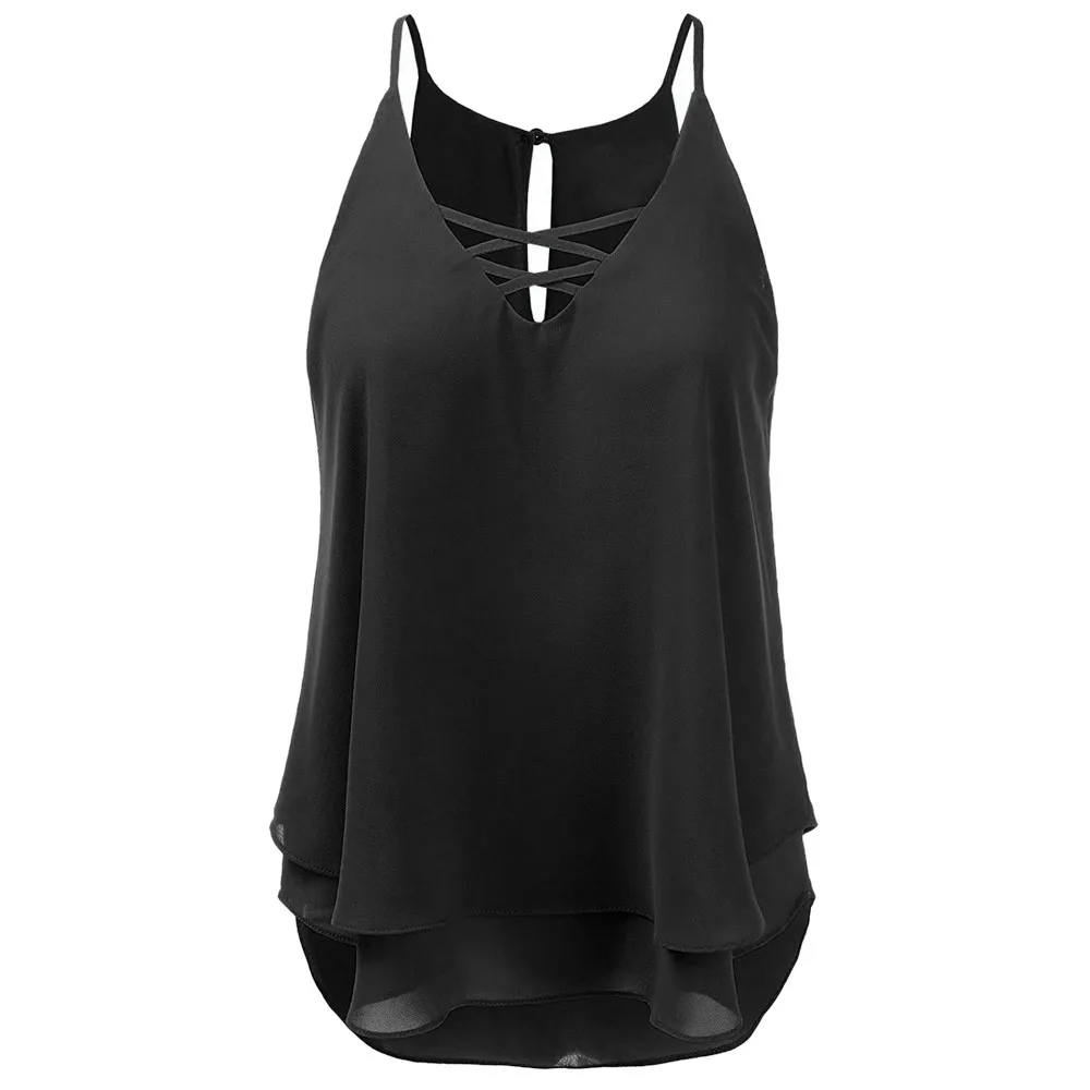Plus Size Vest Sleeveless Summer Women Back Cross Chiffon Vest Tank Top Haut femme Loose Beach Tops Colete Feminino N4