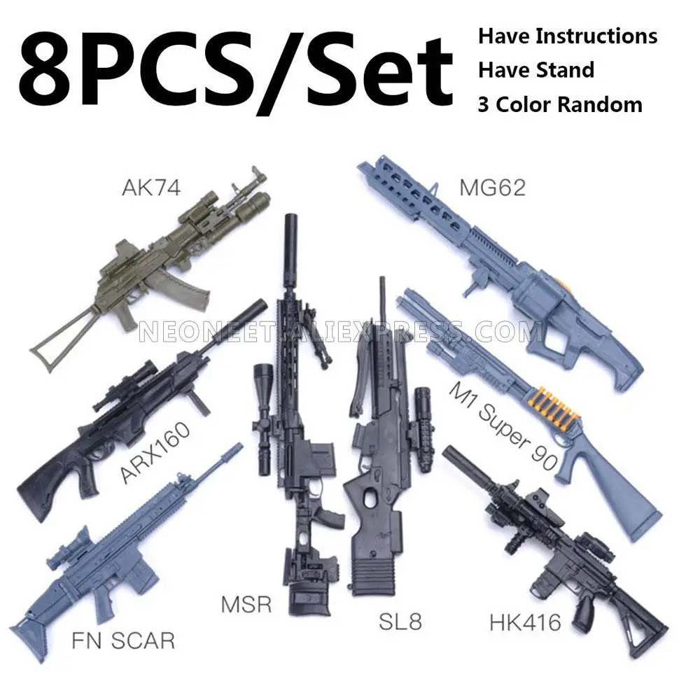 

1/6 1:6 AK74 HK416 SL8 FNSCAR ARX160 MG62 M1 Super 90 Machine Gun Toy Gun Model Grenade Launcher For 12" Action Figures