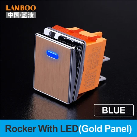 Blue(Gold Panel) LANBOO 16A250VAC DPDT Высококачественная алюминиевая панель Водонепроницаемый кулисный переключатель - Цвет: Blue(Gold Panel)