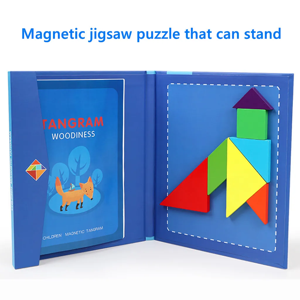 Детские магнитные головоломки tangram деревянные Tangram для путешествий развивающая