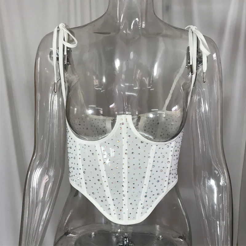 

2020 women's jacket mesh rhinestones sexy women wear corset bustier top Medias de mujer tops gothic top white corset top tank