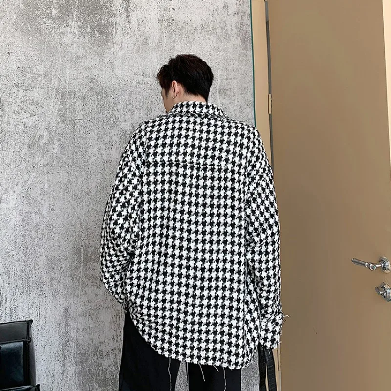 

Autumn Vintage Mens Plaid Shirt Fashion Casual Loose Fit Single Breasted Tweed Cardigan Tops Male High Street Hip Hop Men Shirts