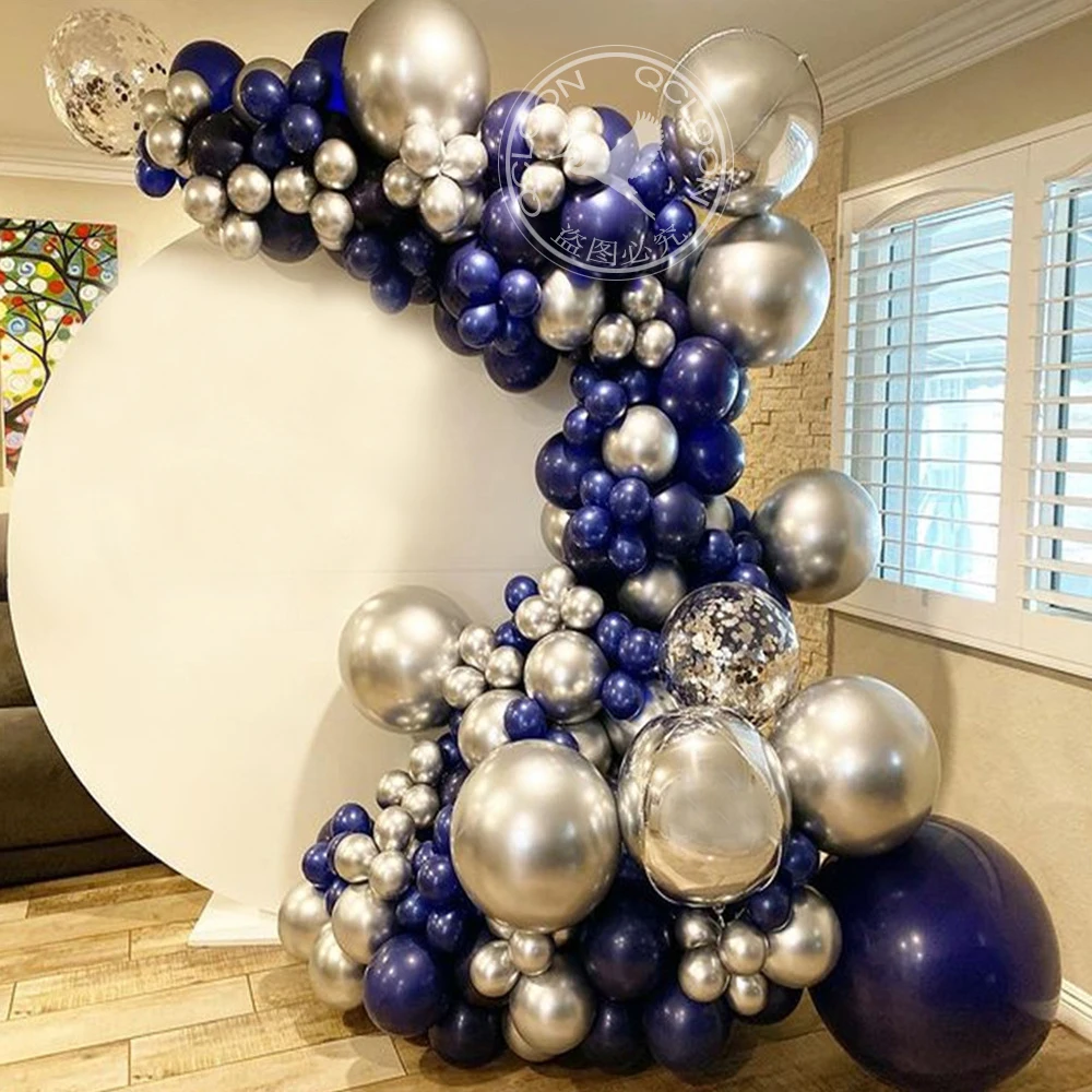 Globos Bobo de confeti plateado azul marino 4D, guirnalda para Baby Shower, propuesta de matrimonio rom&aacute;ntica, suministros de decoraci&oacute;n para fiesta de cumplea&ntilde;os-0