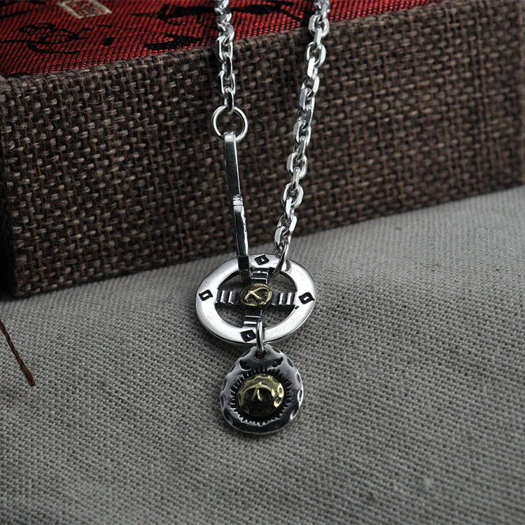 

925 Sterling Silver Necklace Takahashi Goro goro's Engraved Cross Wheel Flute Hook Hook Angle Men And Women Sweater Chain