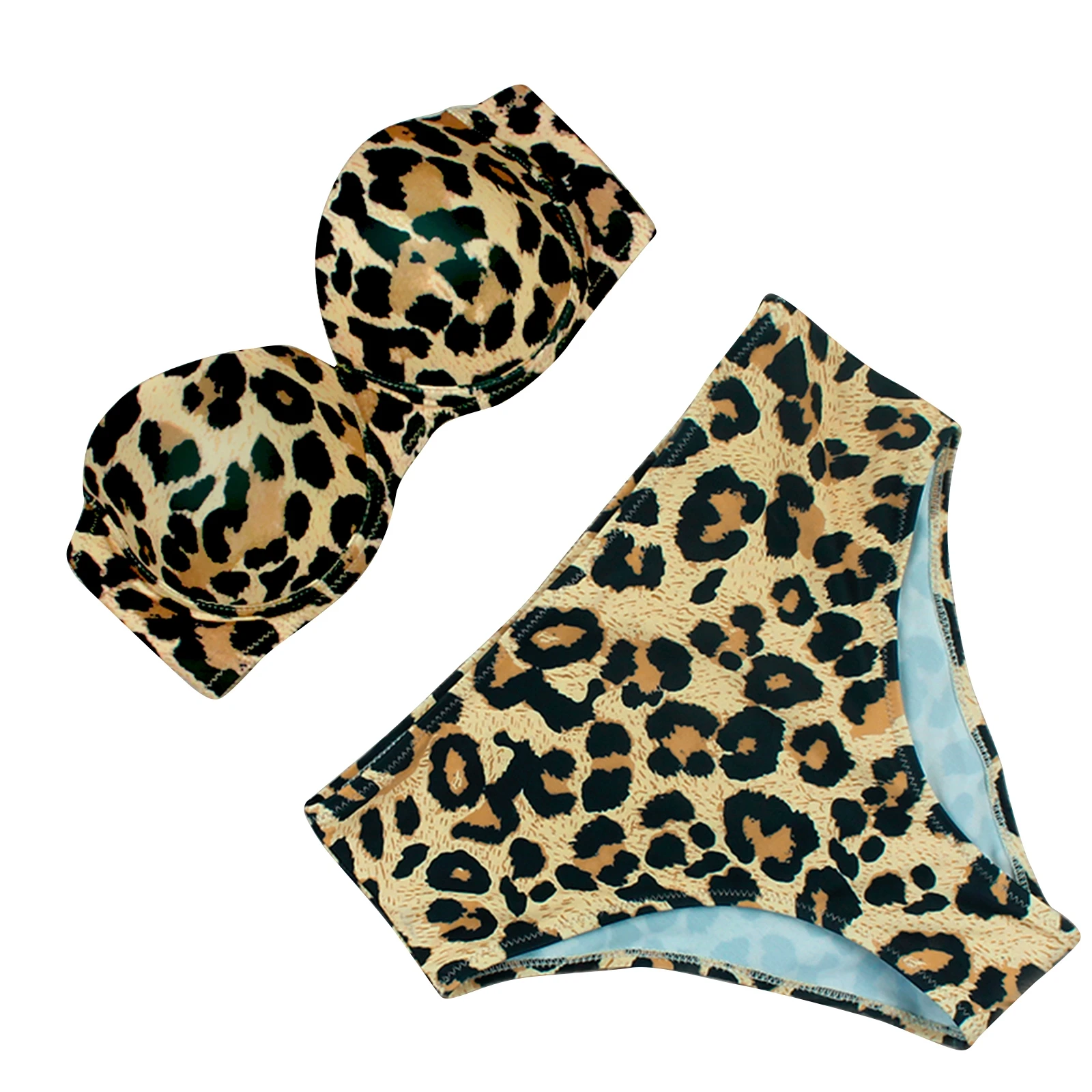 

Women's Solid Color Bikini Set, Sexy Strapless Bra with High Waist Briefs, Split Style 2Pcs Swumsuit for Vacation