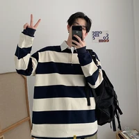 kpop korean striped sweater mens autumn students harajuku teenagers pullover couple top hip hop polo casual jacket sweatshirt