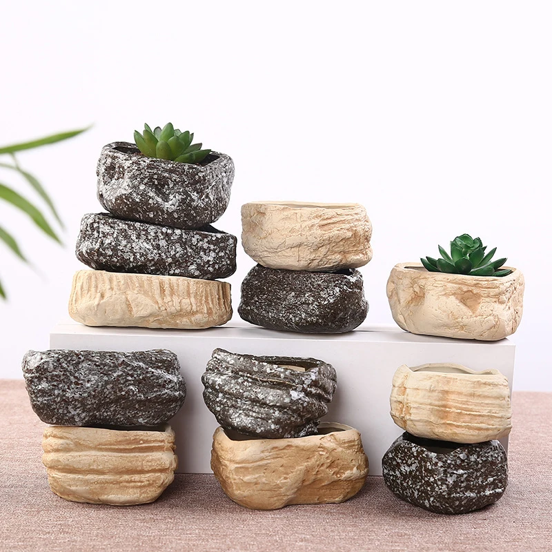 

Korean Mini Artificial Stone Ceramic Succulent Flower Pot Unique Design Green Planting Desktop Container Home Garden Decoration