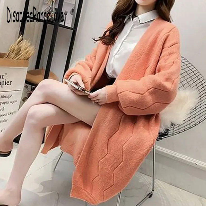 Элегантный Свободный вязаный шерстяной кардиган 2021 свитер с длинным рукавом