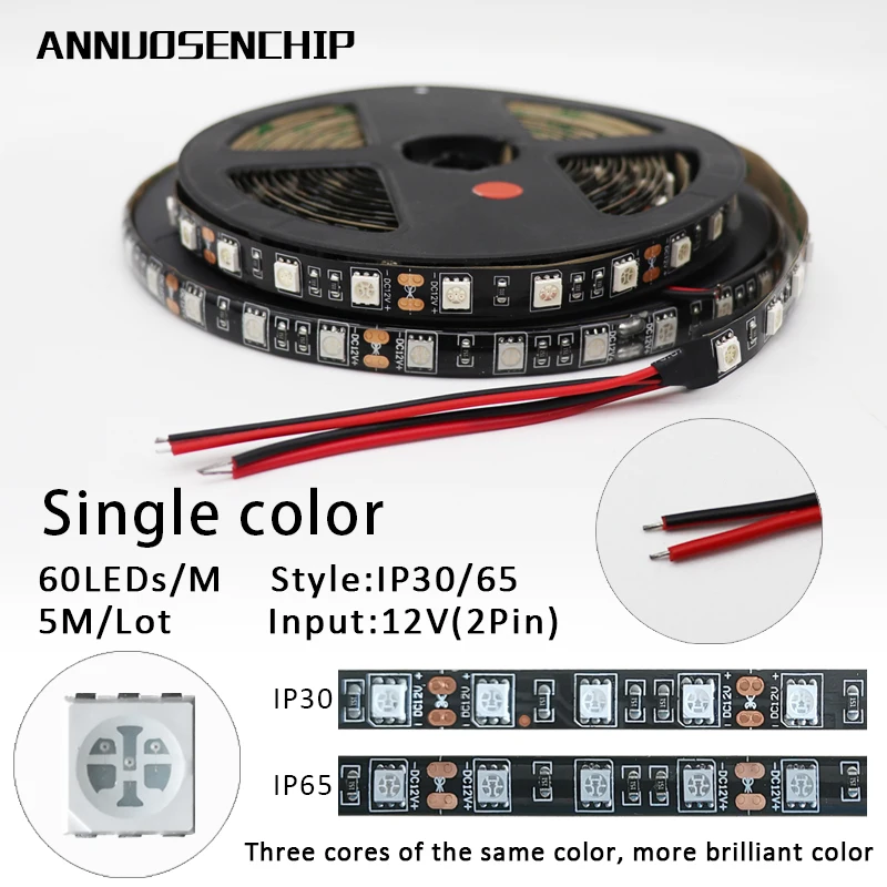 12 В постоянного тока Светодиодная лента 5050 SMD 60 светодиодов/м черная печатная