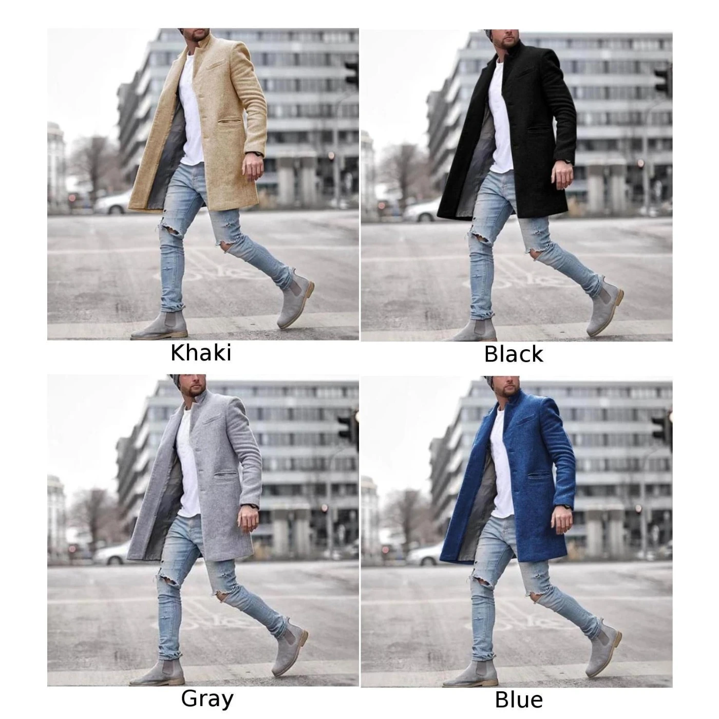 

Men's Overcoats Vintage Casual Lapel Coat Solid Long Sleeve Slim Single-breasted Pockets Wool Blends High Quality Men Coat