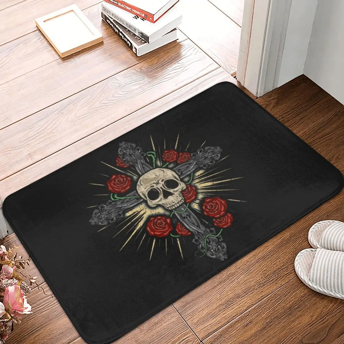 

Door Mat Skull Cross Biker Polyester Rug Carpet Bathmat Anti-slip Sand Scraping Dust Entrance Living Room Home Bathroom Hallway