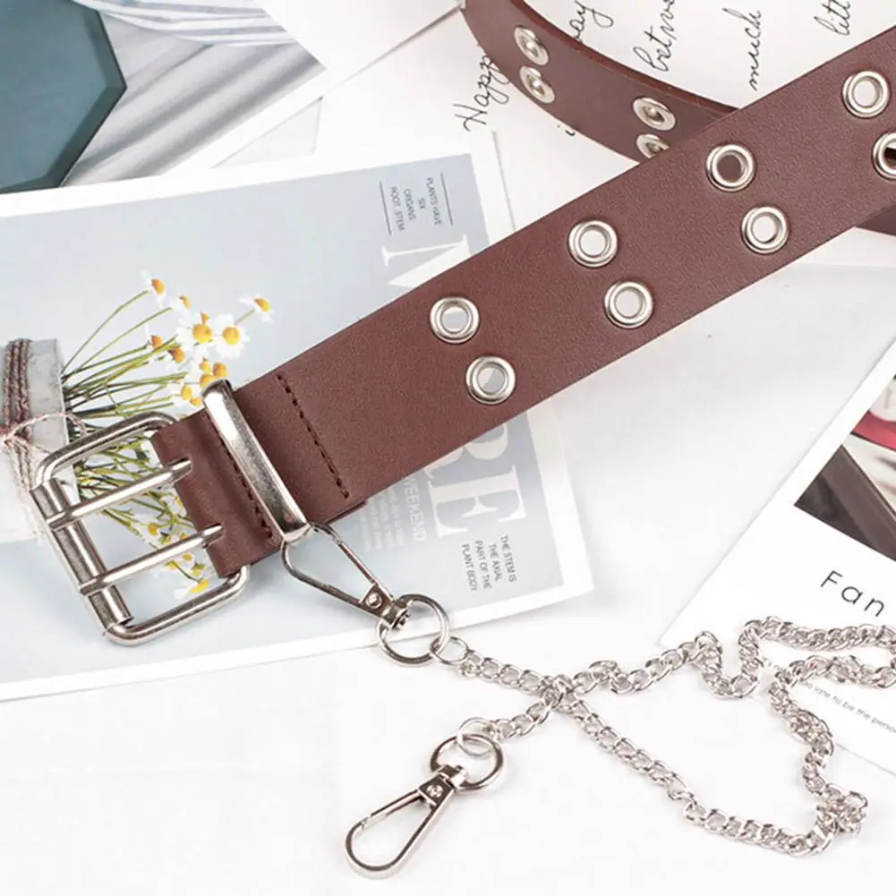 

Double Row Hole Belt For Men And Women Fashion Punk Style With Eyelet Chain Decorative Belt For Jeans Pants Trousers