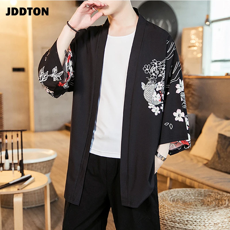JDDTON Мужская Летняя мода Harajuku кимоно кардиган куртки юката тонкая верхняя одежда