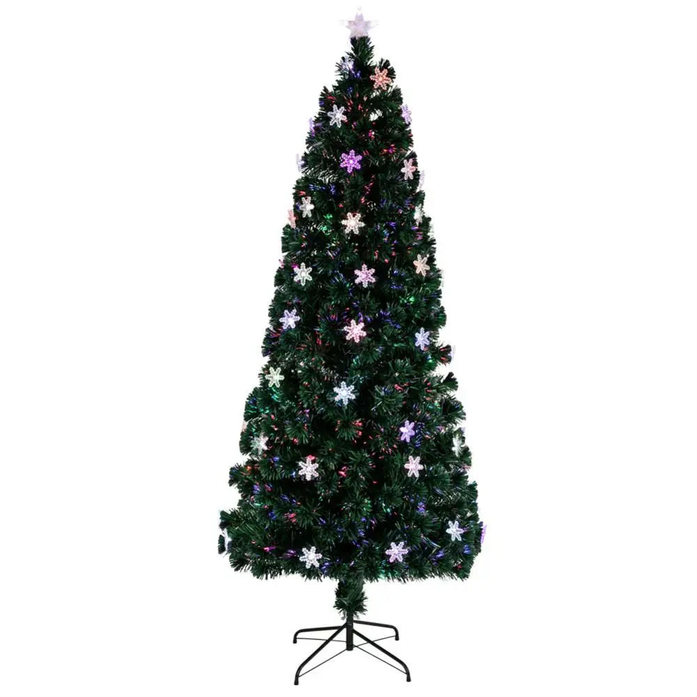 

6ft Artificial Green Christmas Tree With Color Snowflake Light 230 Branch Assemble Iron Base Navidad Tree New Year Home Decor