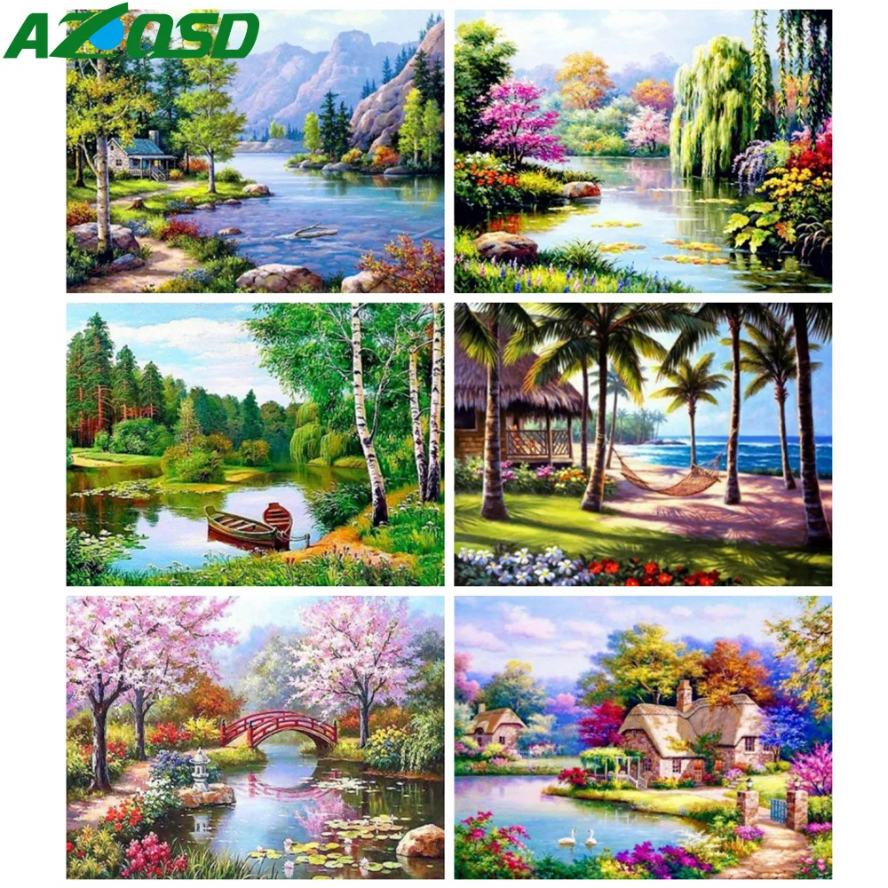 AZQSD Алмазная вышивка Лето пейзаж картина выложенная алмазами Полный Круглый