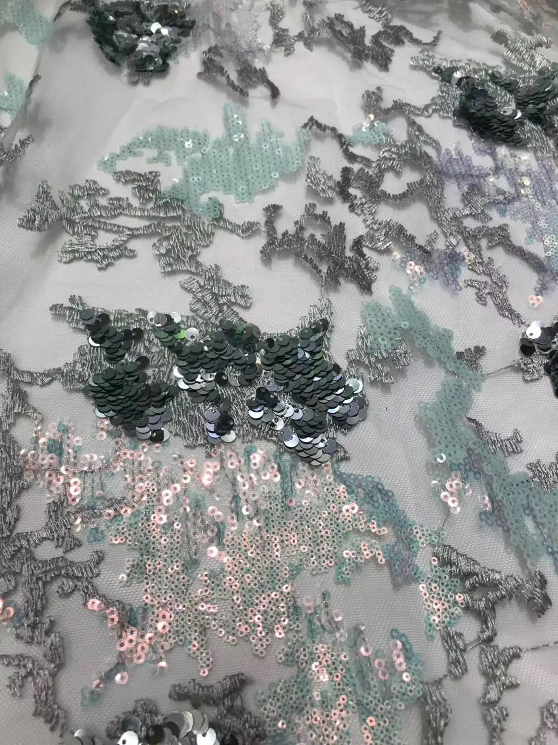 

(5yards/pc) high quality green African tulle lace fabric wonderful sequins embroidered French net lace for party dress FZZ919