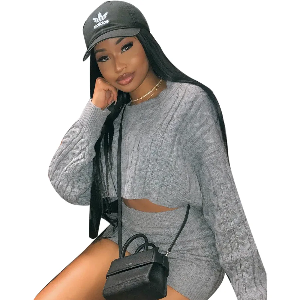 кроп топ костюм спортивный женск женщин с длинным рукавом вязаный Сексуальный