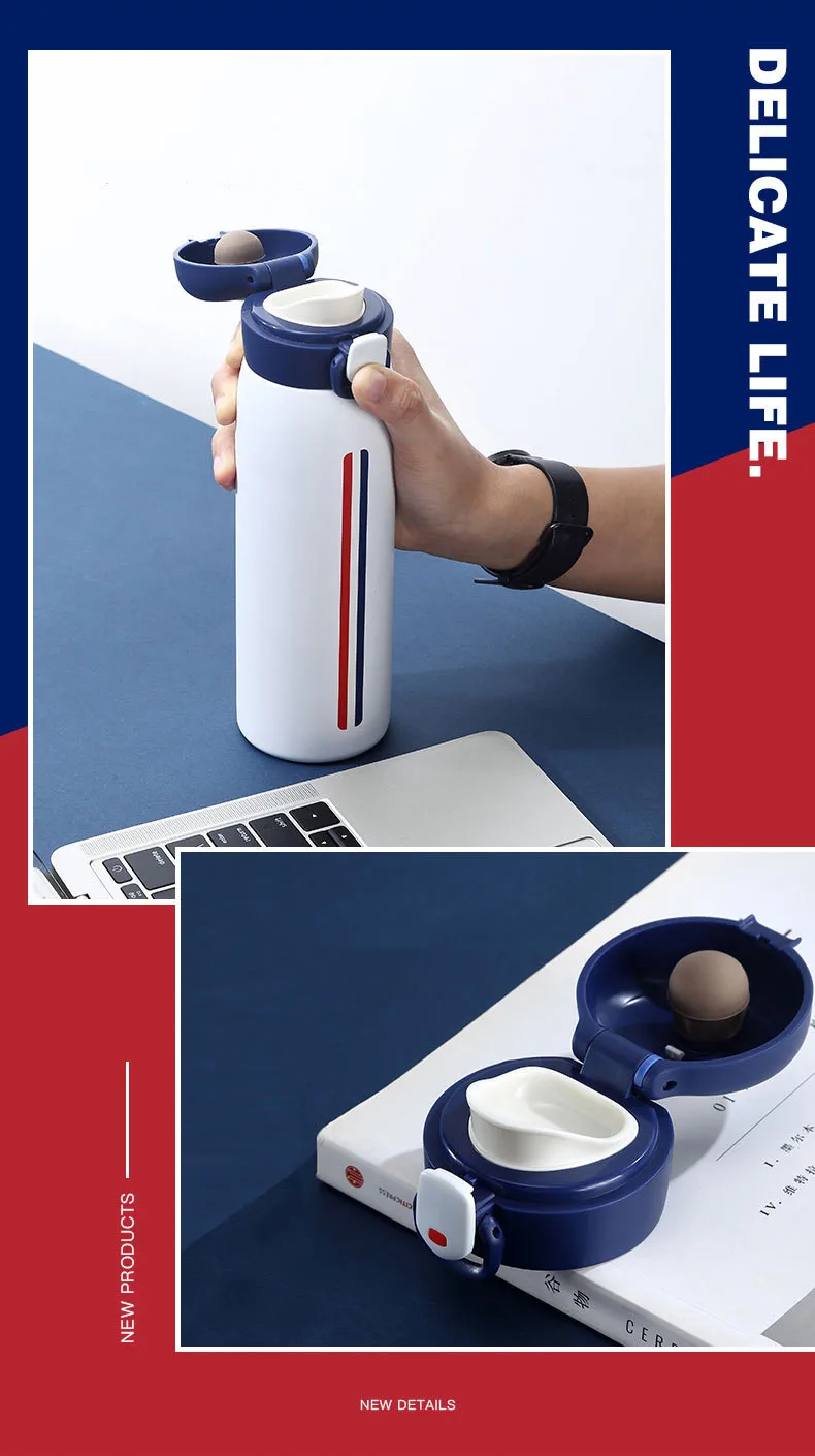 Stainless Steel Vacuum Insulated Thermos Mug Water Bottle Tumbler Office Coffee Tea Thermal Cup Leakproof Travel Portable 520ml