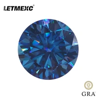 letmexc blue moissanite loose stone lab diamond gems vvs1 round shape with gra cartificate for custom jewelry