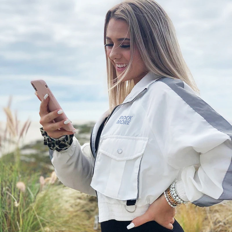 Светоотражающая укороченная куртка пальто для женщин с карманами свободная