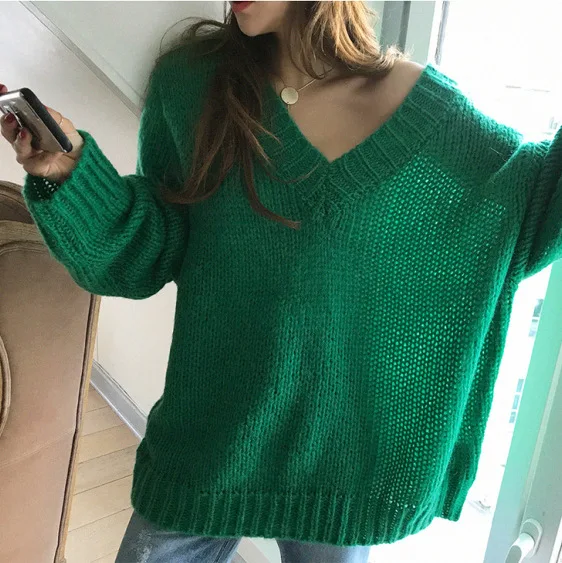 Diwish Long Full Sweater Women Pullovers Korean Knit Sweaters Harajuku Off Shoulder Solid Mohair Plus-size Streetwear | Женская одежда