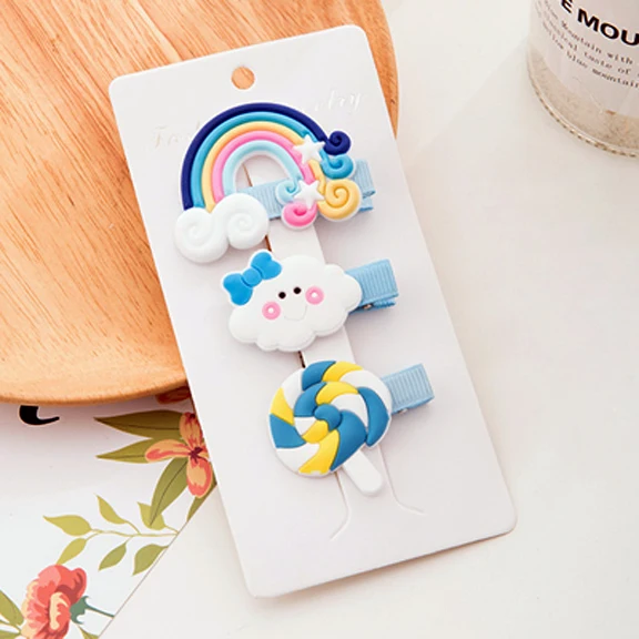 Дизайнерские заколки для волос 3 шт. Мультяшные облака леденец радуга девочек