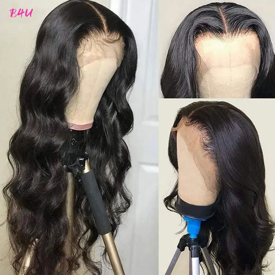 Парик B4U из человеческих волос с волнистыми волосами спереди для черных женщин