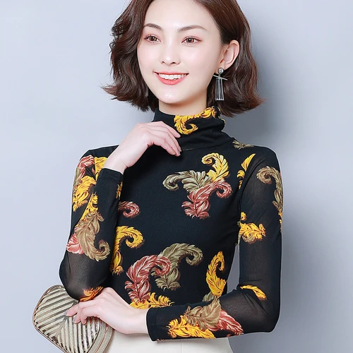 Осень 2020 новый стиль модные эластичные женские рубашки с высоким воротником и