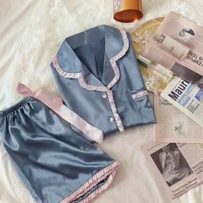 

Pajamas Women Summer Ice Silk Sleepwear Thin Style Homewear Cute Silk Two-piece Suit Short-sleeved Spring And Autumn Night Suit