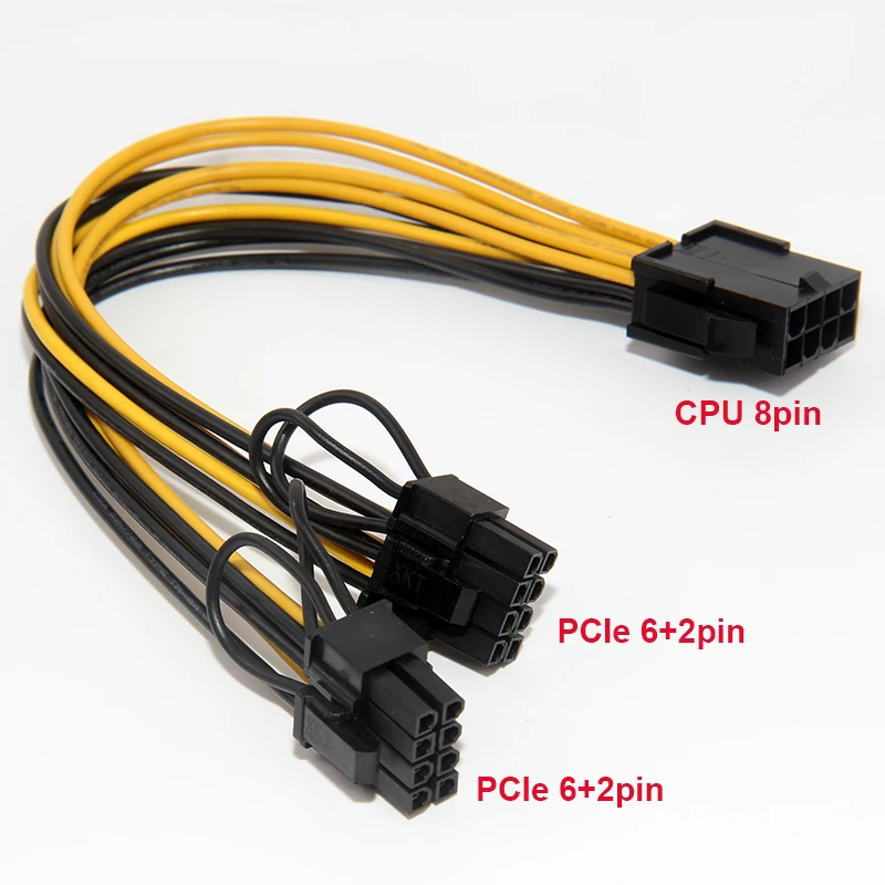 Кабель питания для графической карты, от 8pin до 2 портов PCIe 8pin Dual PCI-Express 6 + 2pin Y сплиттер Майнер GPU, кабель питания 18AWG 20 см - изображение