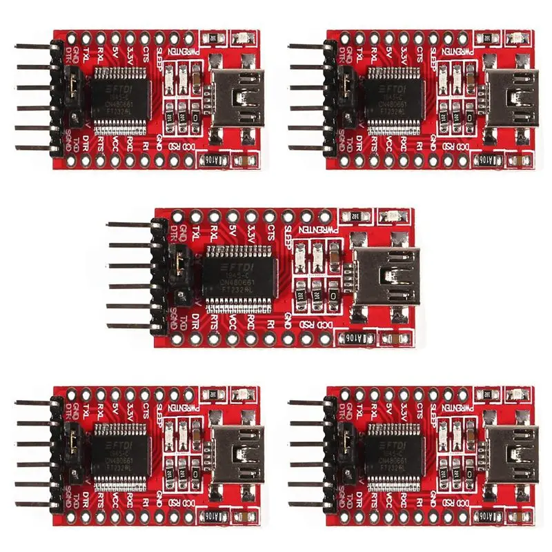 Модуль адаптера последовательного преобразователя FT232RL FTDI Mini USB в TTL 3 В 5 шт. |