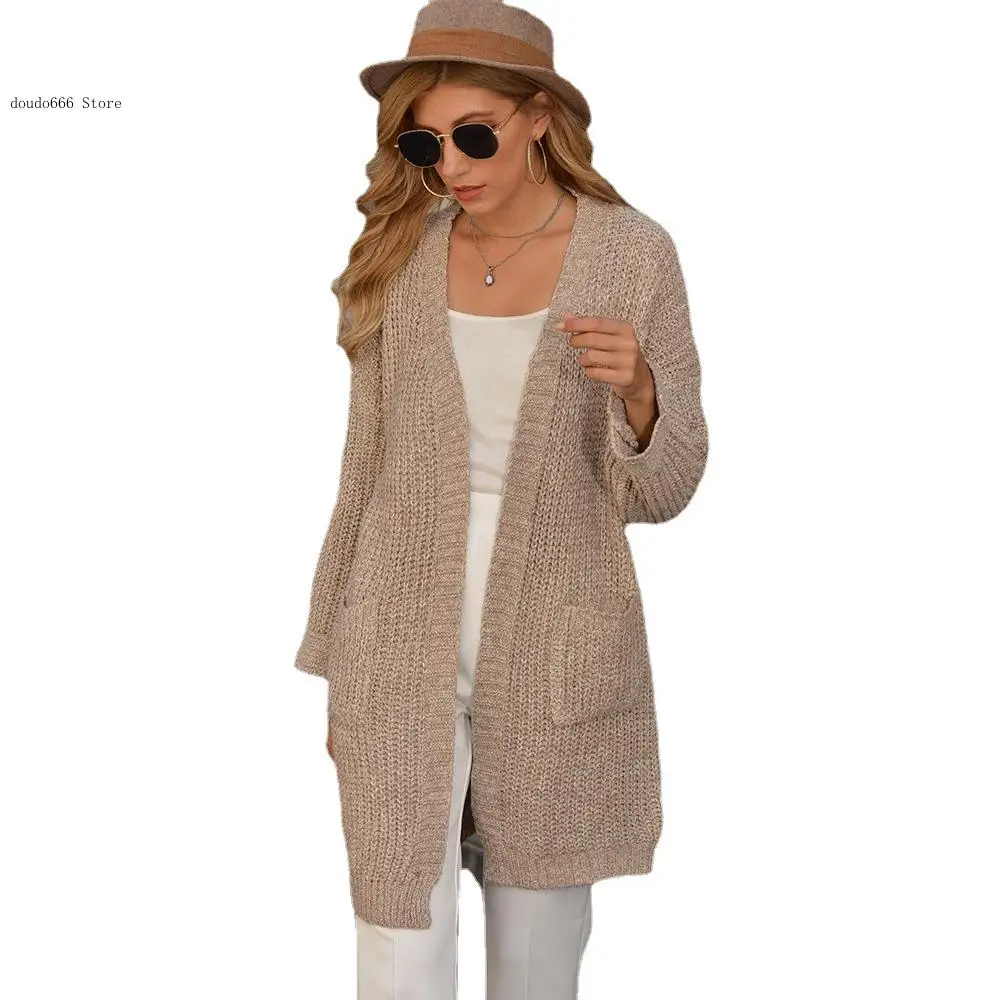 Женский кардиган с V-образным вырезом однотонная трикотажная куртка длинными
