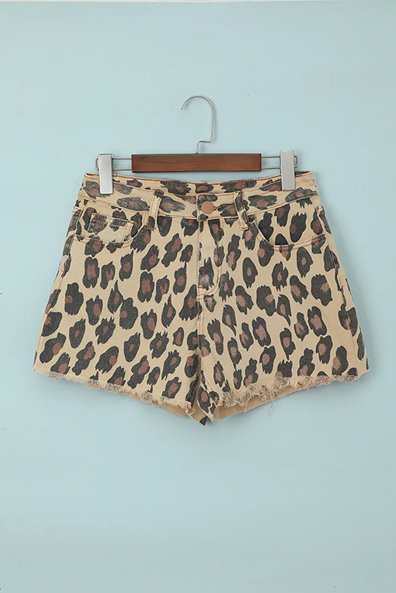 

2021 summer new leopard print fashion denim shorts women's wear out casual hot pants