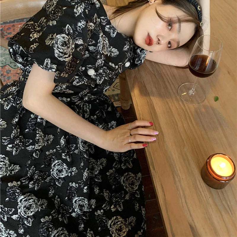 

KUSAHIKI Woman Dress Korean Floral Sweet High Waist Dresses Summer 2021 New Puff Sleeve O-neck A-line Vestidos Mujer 6G749