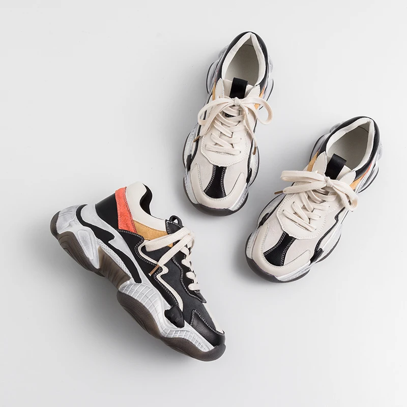 

TheresaBella 2021 Women Sneakers Dirty Shoes Sole Lace-Up Casual Chunky Sneakers Female Casual Dancing Shoes Sneakers Dad Shoes