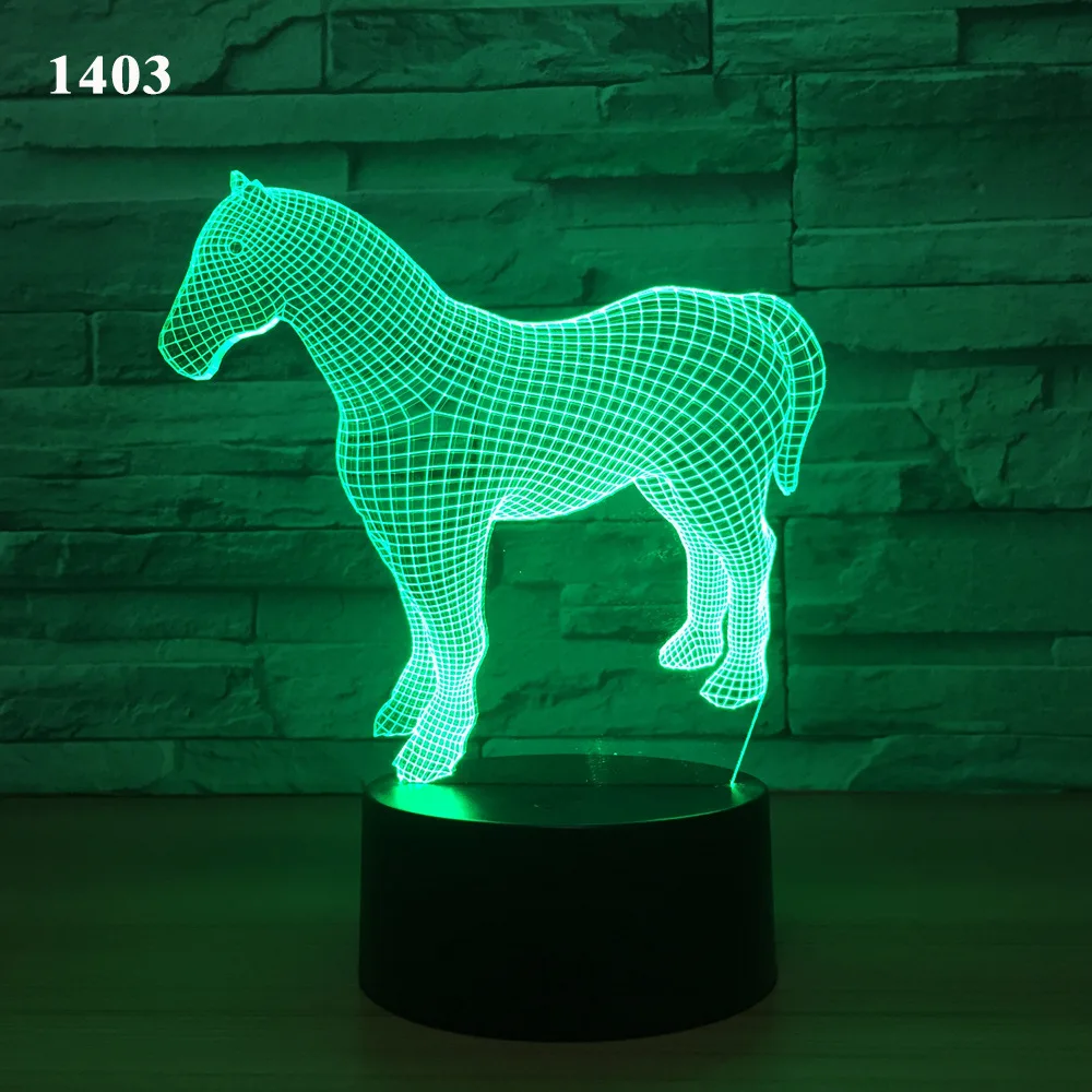 Животное Лошадь Единорог тема 3D лампа Иллюзия детский Ночной светильник LED ночь 7
