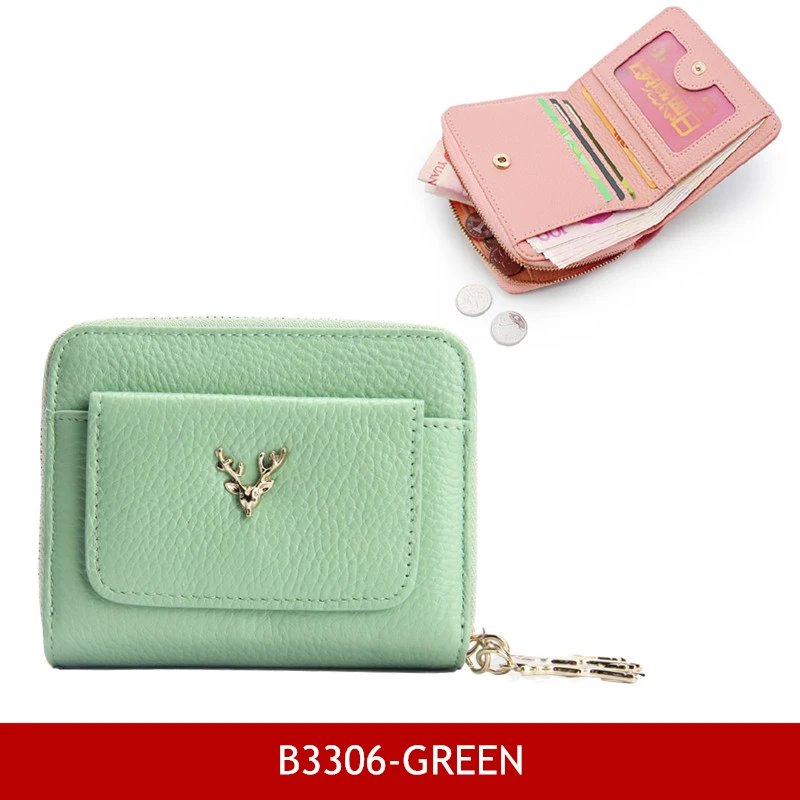 B3306-green Женский кошелек BISON из джинсовой кожи на молнии, кошелек с карманом для монет, Женский Короткий держатель для карт carteira feminina B3276 - Цвет: B3306-green