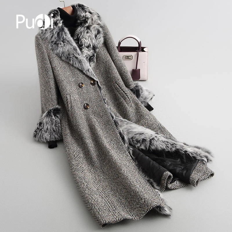 

PUDI A18121 Women's Winter Warm Wool Overcoat With Fox Collar Sheep Fur Lining Coat Lady Coat Jacket Overcoat