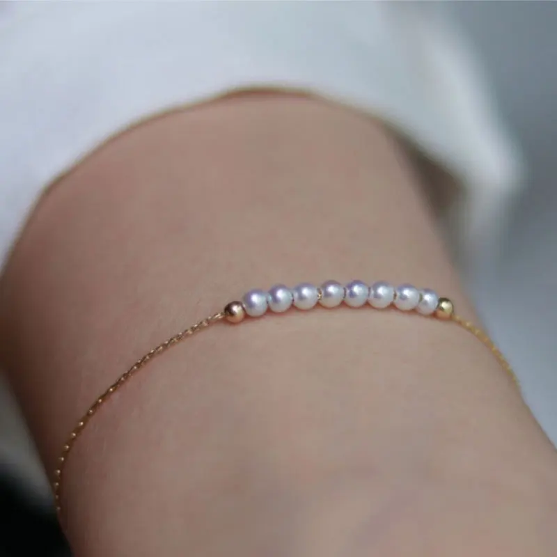New 3mm Pearl 14k Gold Adjustable Bracelet Charm Simple Women's Party Jewelry Fine Holiday Gifts | Украшения и аксессуары